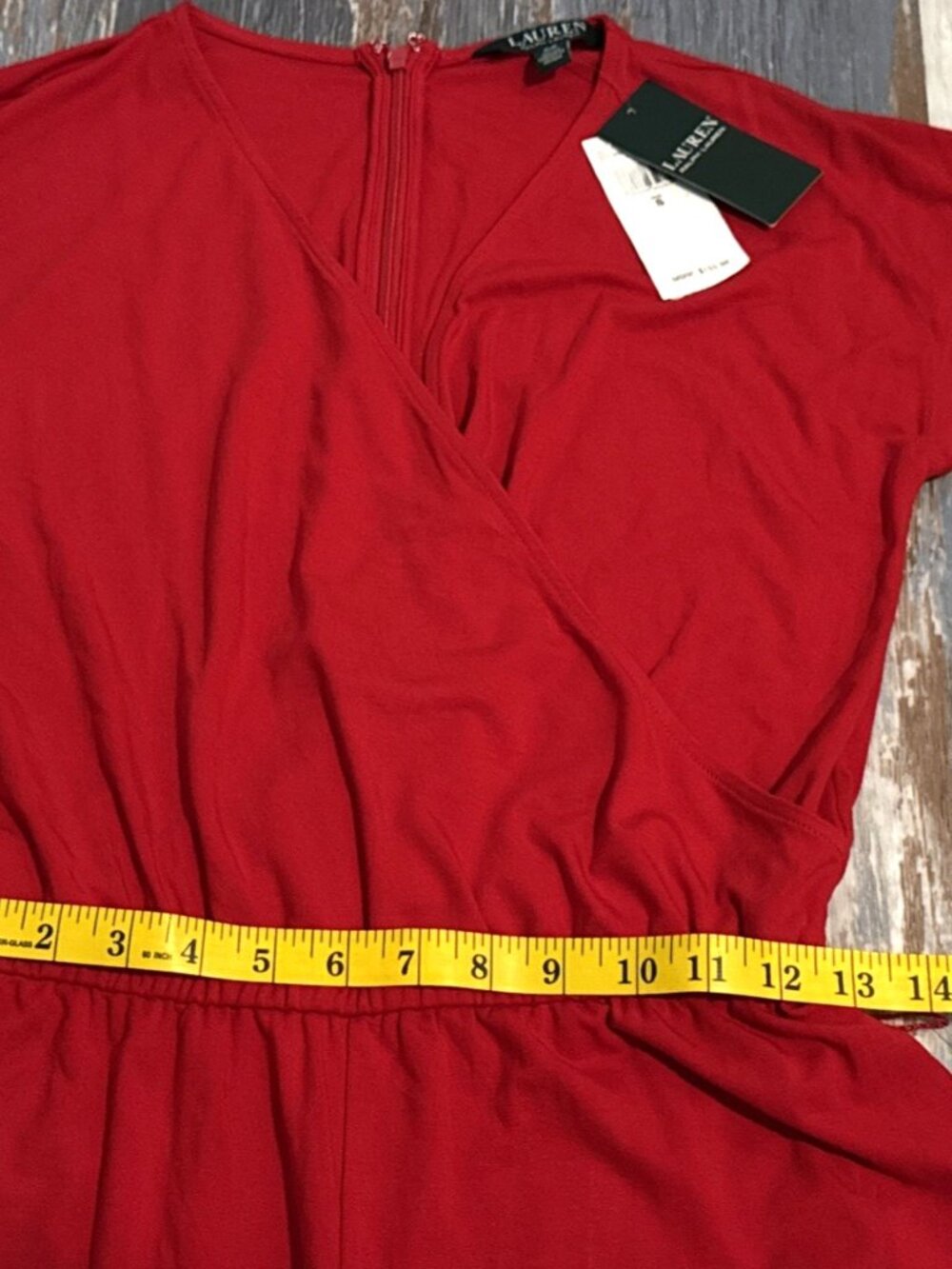 Lauren Ralph Lauren Womens Small Jumpsuit Red V-Neck Open Knit Tapered Zip NEW - Picture 10 of 10